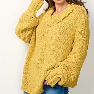 White Birch Mustard Cowl Neck Sweater